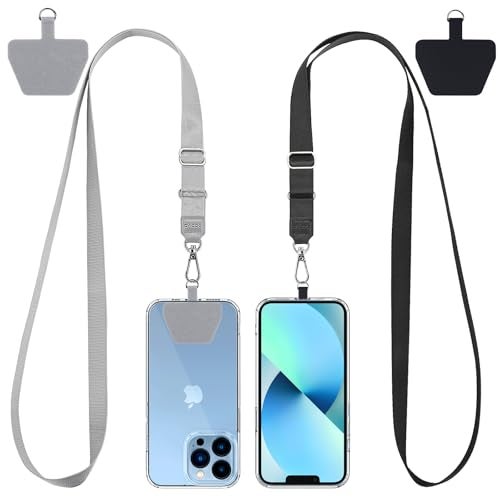 CACOE Phone Lanyard 2 Pcs Lengthened Adjustable Neck Strap,2 Pcs Patches,Universal Crossbody Multifuctional Cell Phone Lanyards Compatible with Most Smartphones(Black+Gray-2) - Image 1