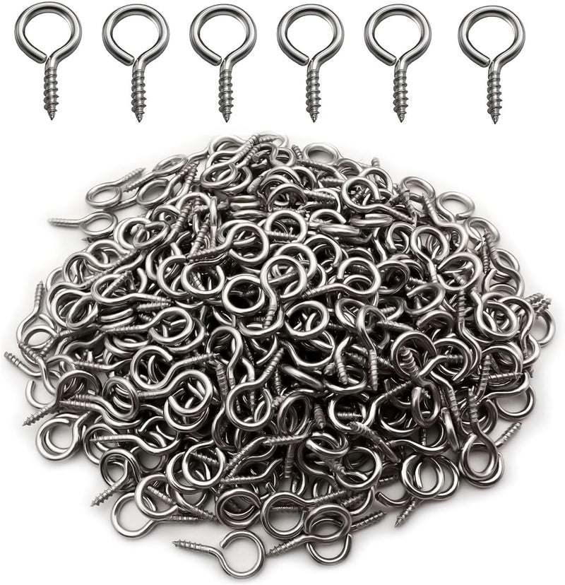 IDEALSV (304) Stainless Steel Small Screw Eyes 0.64x0.33 inch Eyelet Hooks Screws Ring 300 Pcs Small Jewelry Screw Hooks Eye Pins - Image 1