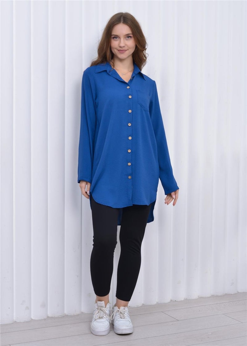 Nuseel Women's Long Front Buttoned Aerobin Tunic Shirt Blue  - Image 3