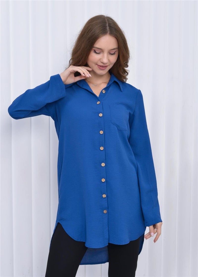 Nuseel Women's Long Front Buttoned Aerobin Tunic Shirt Blue  - Image 2