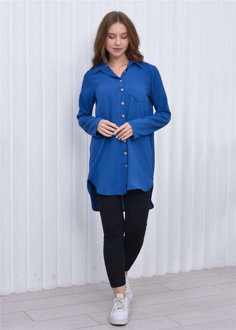 Nuseel Women's Long Front Buttoned Aerobin Tunic Shirt Blue  - Image 4