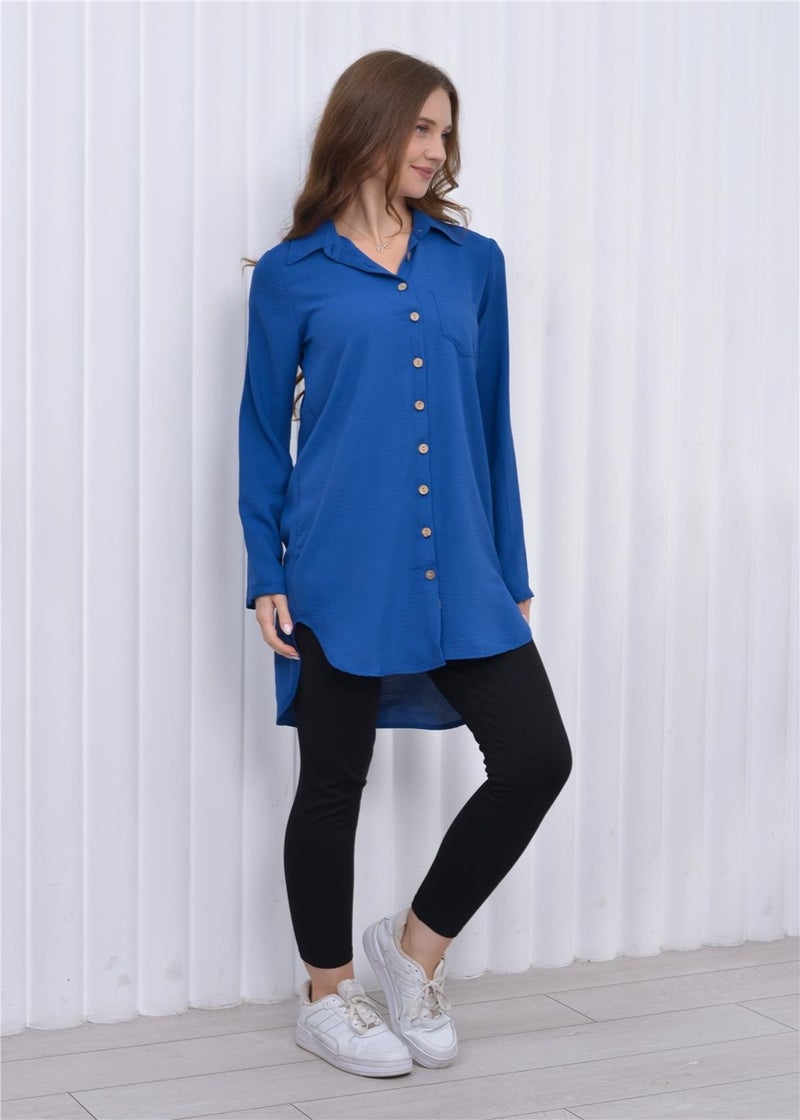 Nuseel Women's Long Front Buttoned Aerobin Tunic Shirt Blue  - Image 1