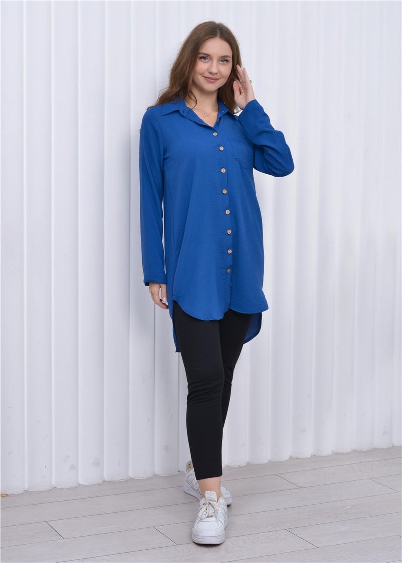 Nuseel Women's Long Front Buttoned Aerobin Tunic Shirt Blue  - Image 5