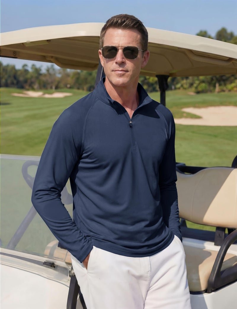 Boladeci Men Swim Shirt UPF 50+ UV Protection Sun Shirts Long Sleeve Gym Shirts Workout Shirts for Men Beach SPF Golf Rash Guard Athletic Tee T-Shirts Navy - Image 2
