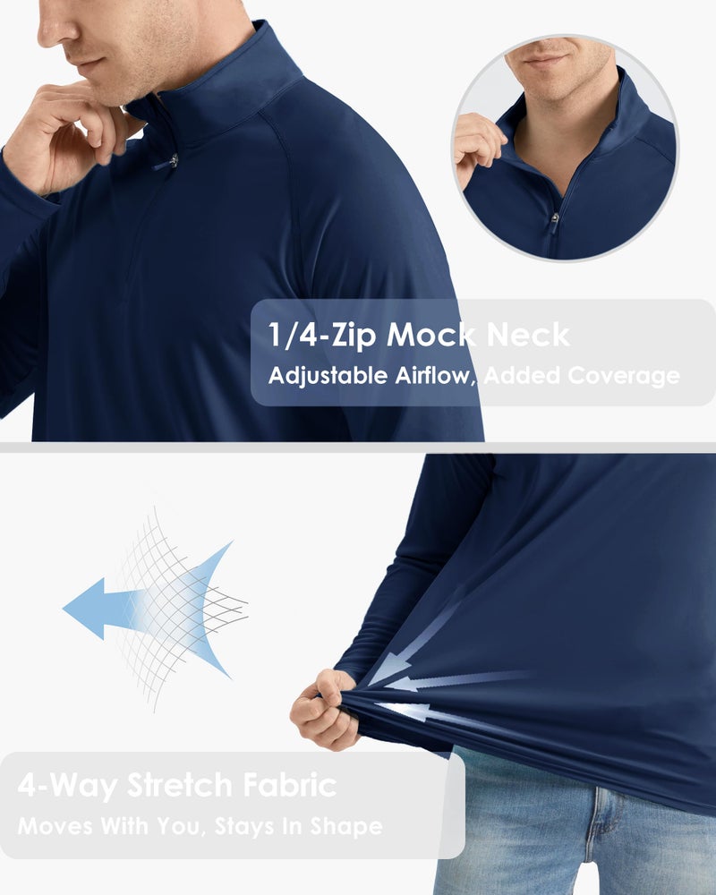 Boladeci Men Swim Shirt UPF 50+ UV Protection Sun Shirts Long Sleeve Gym Shirts Workout Shirts for Men Beach SPF Golf Rash Guard Athletic Tee T-Shirts Navy - Image 5