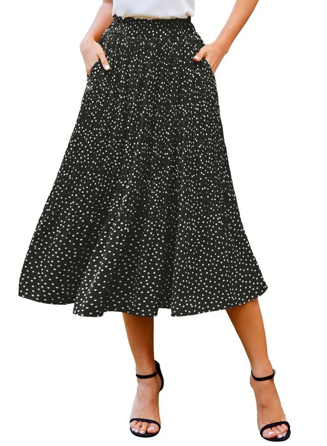 zeagoo Women's Midi Skirts High Waisted Pleated A-Line Swing Skirts Summer Floral Long Skirts with Pockets, Blcack Floral, S - Image 1