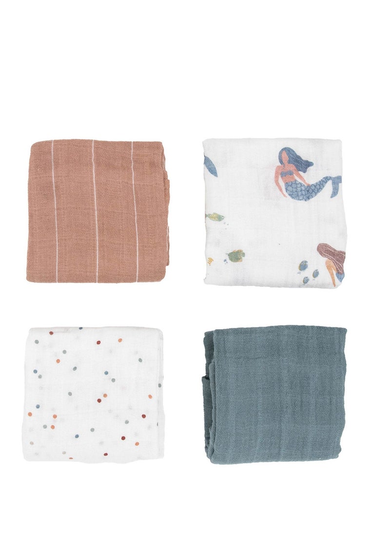 little unicorn Cotton Muslin Squares 4 Pack Mermaids Set  - Image 1