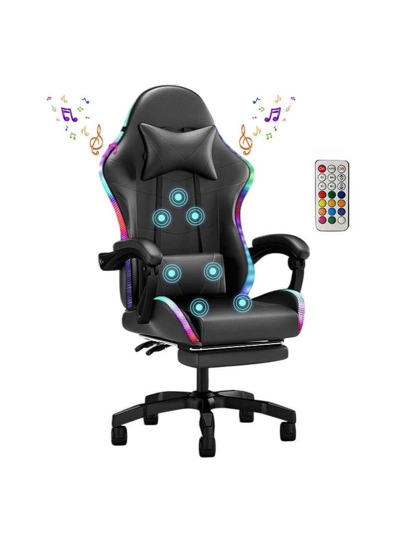 Huitich - Ergonomic Gaming Chair with Footrest, 7-Point Massage, and LED Lights Bluetooth Black - Image 1