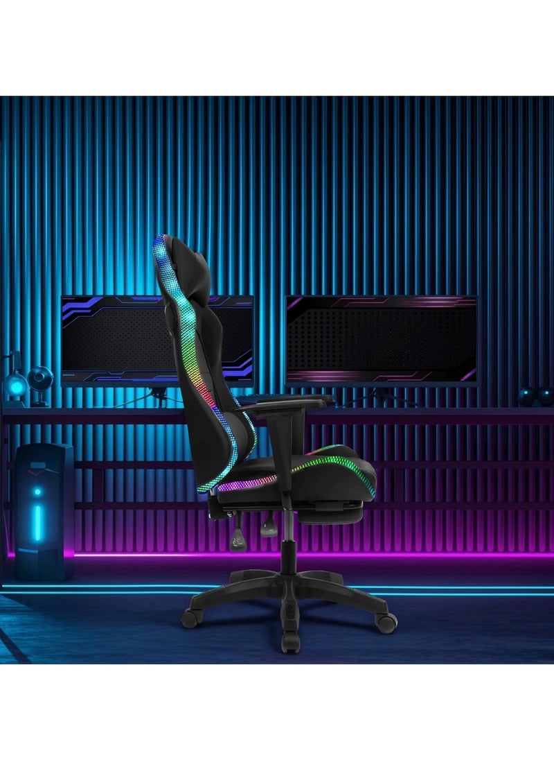 Huitich - Ergonomic Gaming Chair with Footrest, 7-Point Massage, and LED Lights Bluetooth Black - Image 1