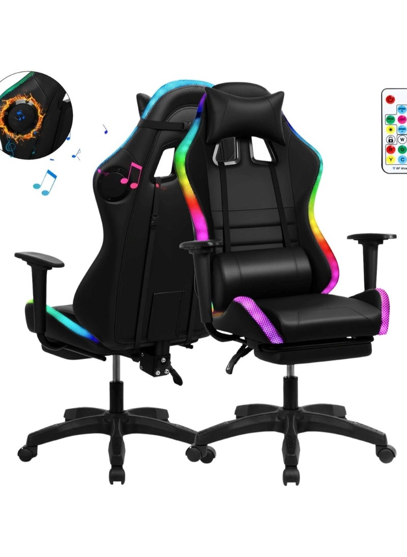 Huitich - Ergonomic Gaming Chair with Footrest, 7-Point Massage, and LED Lights Bluetooth Black - Image 1