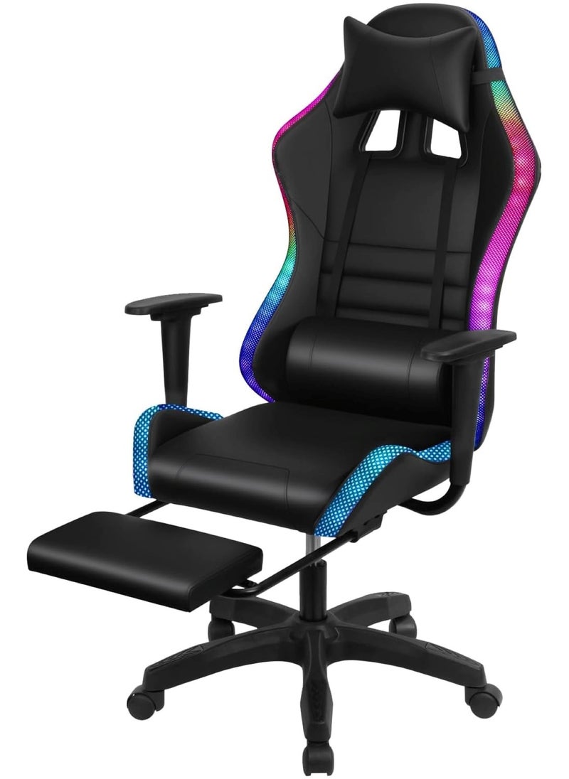Huitich - Ergonomic Gaming Chair with Footrest, 7-Point Massage, and LED Lights Bluetooth Black - Image 1