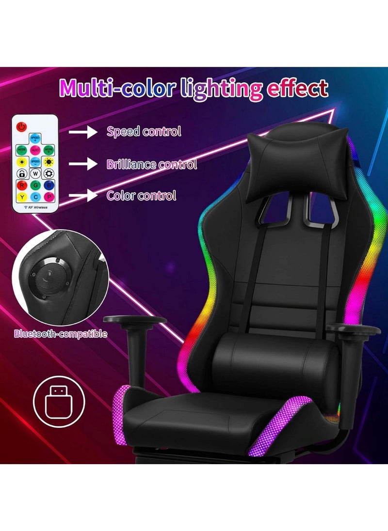 Huitich - Ergonomic Gaming Chair with Footrest, 7-Point Massage, and LED Lights Bluetooth Black - Image 1
