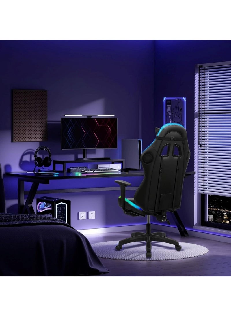 Huitich - Ergonomic Gaming Chair with Footrest, 7-Point Massage, and LED Lights Bluetooth Black - Image 1