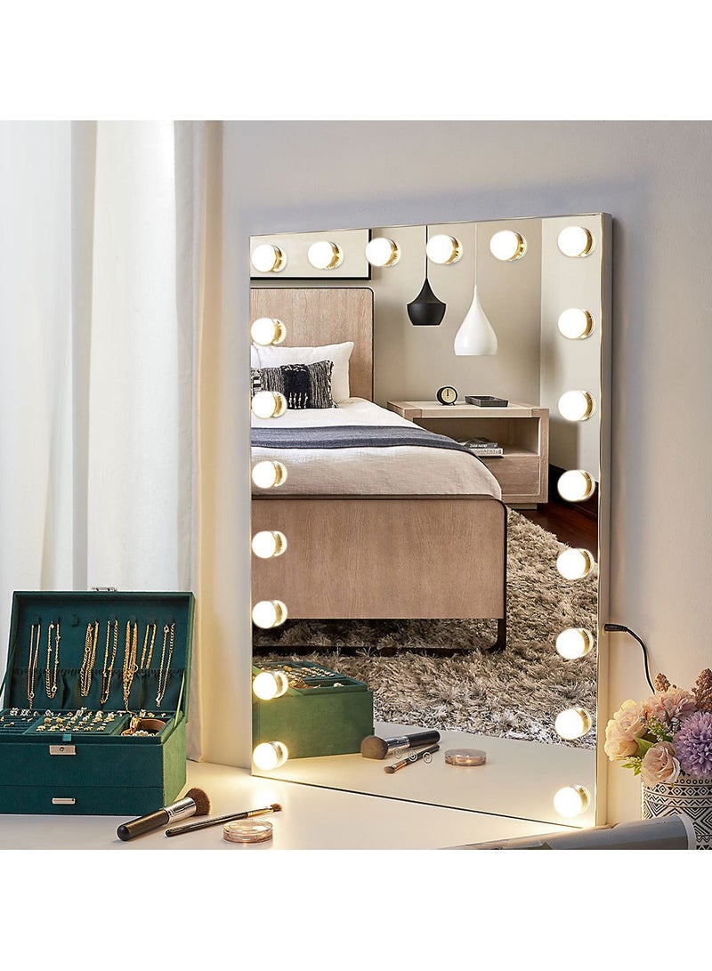 Relandin Large Hollywood Mirror 50x70cm Dimmable LED Light 3 Color Tones Smart Touch Control White Frame Portrait Design  - Image 1