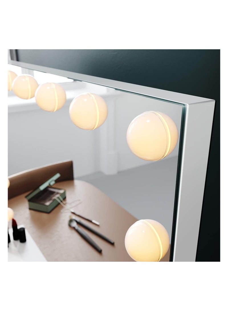 Relandin Large Hollywood Mirror 50x70cm Dimmable LED Light 3 Color Tones Smart Touch Control White Frame Portrait Design  - Image 2