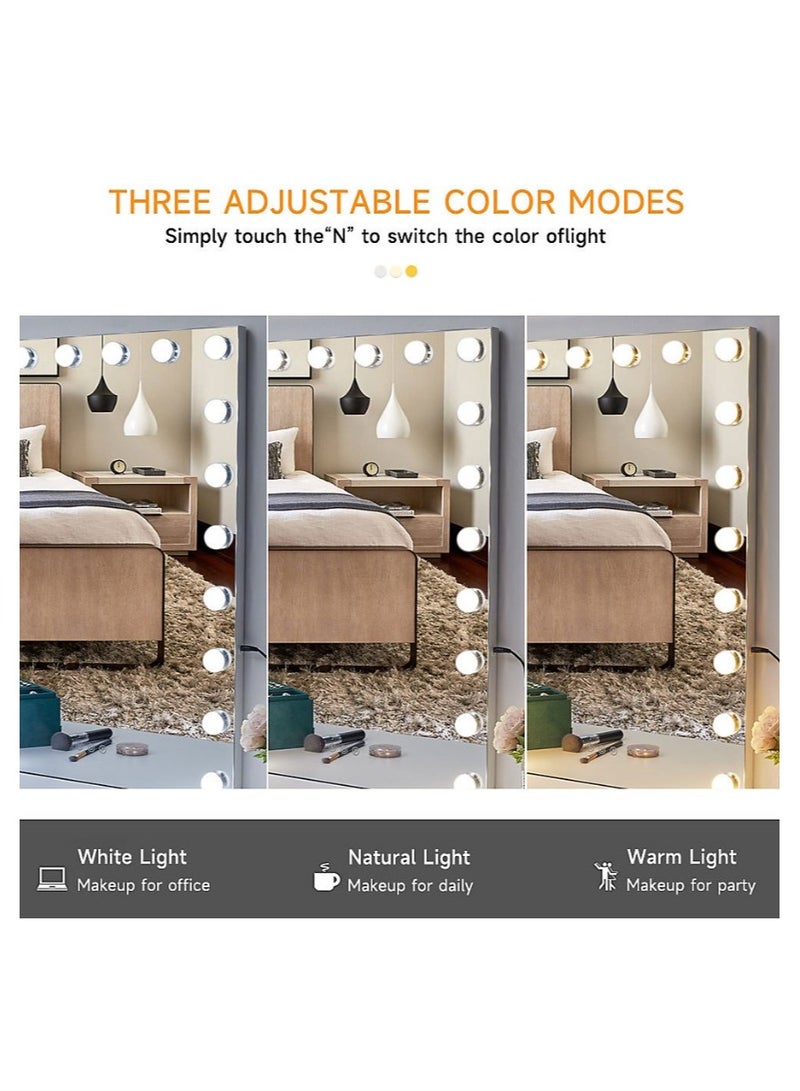 Relandin Large Hollywood Mirror 50x70cm Dimmable LED Light 3 Color Tones Smart Touch Control White Frame Portrait Design  - Image 3