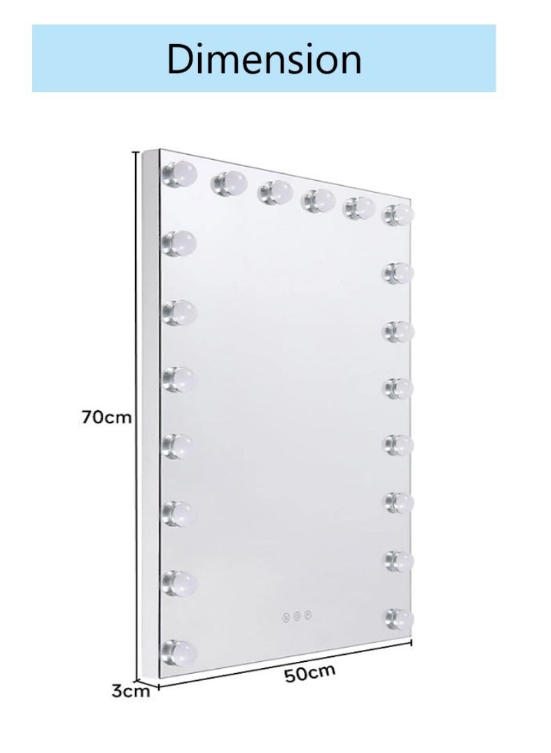 Relandin Large Hollywood Mirror 50x70cm Dimmable LED Light 3 Color Tones Smart Touch Control White Frame Portrait Design  - Image 5