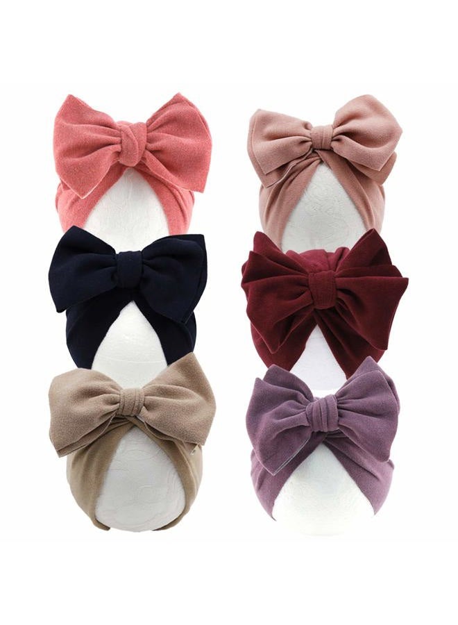 KIDOCHEESE Baby Turban Bun Knot Baby Girl Hat Newborn Hospital Cap Infant Toddler Beanie Head Wrap with Big Bow, 6pcs-style B, 0-24 Months - Image 1