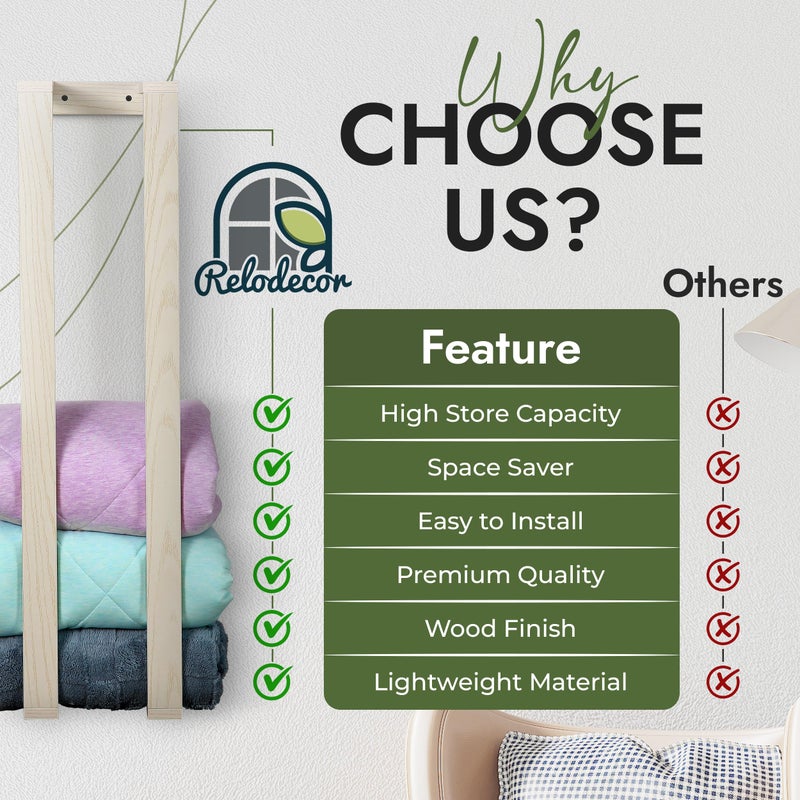 RELODECOR Blanket Wall Rack â€“ Decorative Farmhouse Style Wooden Ladder â€“ Rustic Quilt & Towel Holder â€“ Wall Mounted Storage Rack for Living Room, Bedroom & Bathroom â€“ Stylish White Design - Image 5
