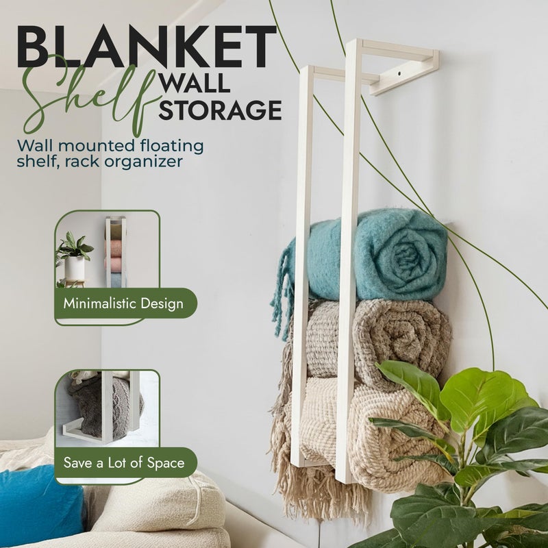RELODECOR Blanket Wall Rack â€“ Decorative Farmhouse Style Wooden Ladder â€“ Rustic Quilt & Towel Holder â€“ Wall Mounted Storage Rack for Living Room, Bedroom & Bathroom â€“ Stylish White Design - Image 4