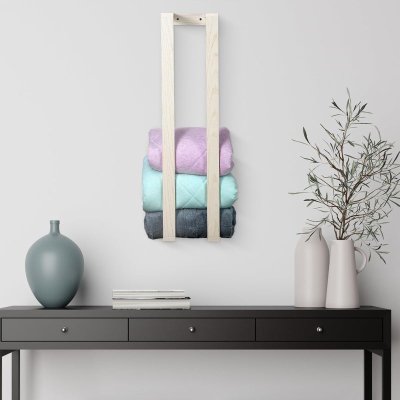 RELODECOR Blanket Wall Rack â€“ Decorative Farmhouse Style Wooden Ladder â€“ Rustic Quilt & Towel Holder â€“ Wall Mounted Storage Rack for Living Room, Bedroom & Bathroom â€“ Stylish White Design - Image 1
