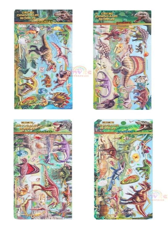 Funspark Cute Little Puffy Dinosaur 4 Sheet 3D Sticker Set – Realistic Dino Self-Adhesive Waterproof Stickers for Kids Scrapbook, Diary, Laptop, School Crafts & DIY Decoration - Image 1