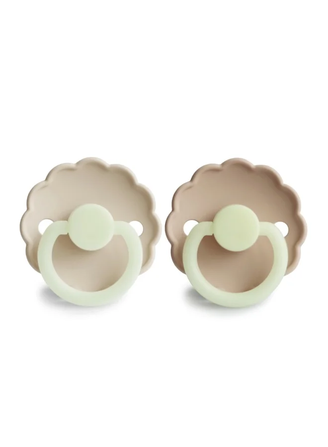 FRIGG Daisy Silicone Baby Pacifier 0-6M 2-Pack Cream Night/Croissant Night -Size 1