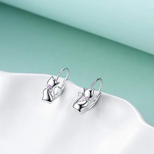 LUHE Cat Earrings Sterling Silver Cute Cat Earrings Small Animal Cats Leverback Dangle Hoop Earrings Dangles Jewelry Christmas Gifts for women cat Lovers - Image 4