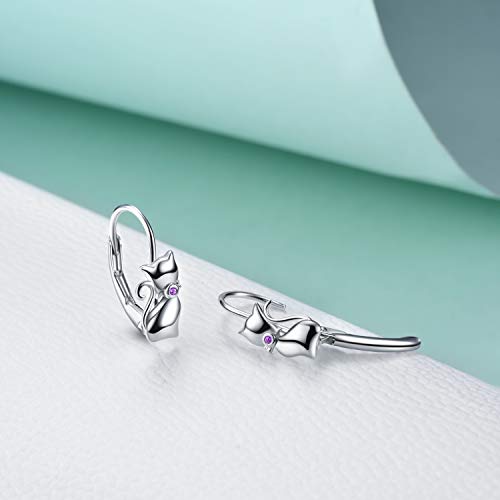 LUHE Cat Earrings Sterling Silver Cute Cat Earrings Small Animal Cats Leverback Dangle Hoop Earrings Dangles Jewelry Christmas Gifts for women cat Lovers - Image 5