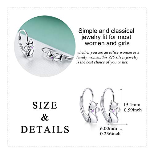 LUHE Cat Earrings Sterling Silver Cute Cat Earrings Small Animal Cats Leverback Dangle Hoop Earrings Dangles Jewelry Christmas Gifts for women cat Lovers - Image 3