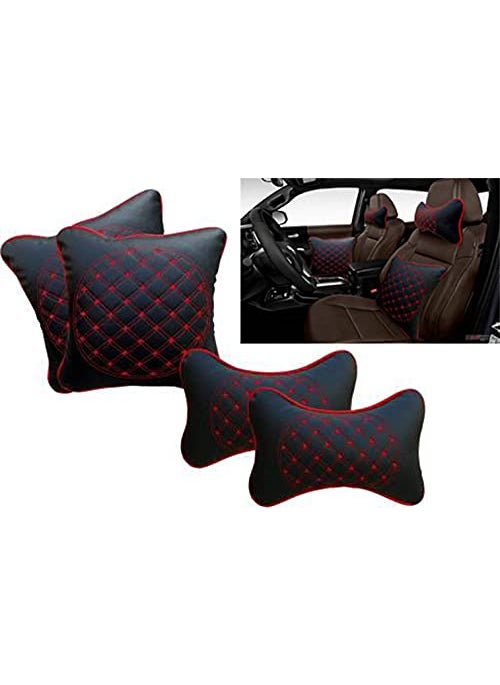 RONISH RONISH Letherite BlackRed Daimond Print Car Pillow Cushion Set of 4 for Ford Ikon SXI 