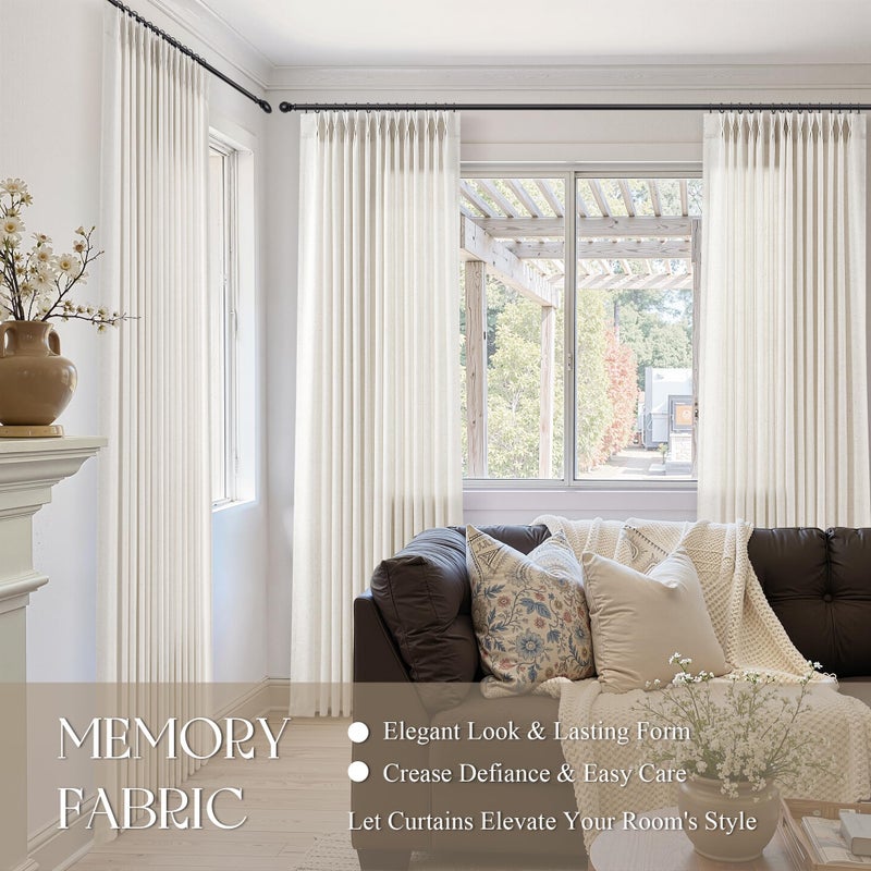 Jowels Pinch Pleated Linen Curtains 96 Inches Long for Living Room 2 Panel Set Cream Ivory Light Filtering Pinch Pleat Hooks Rings Back Tab Neutral Farmhouse Boho 96 Inch Curtain Drapes for Bedroom Window - Image 2