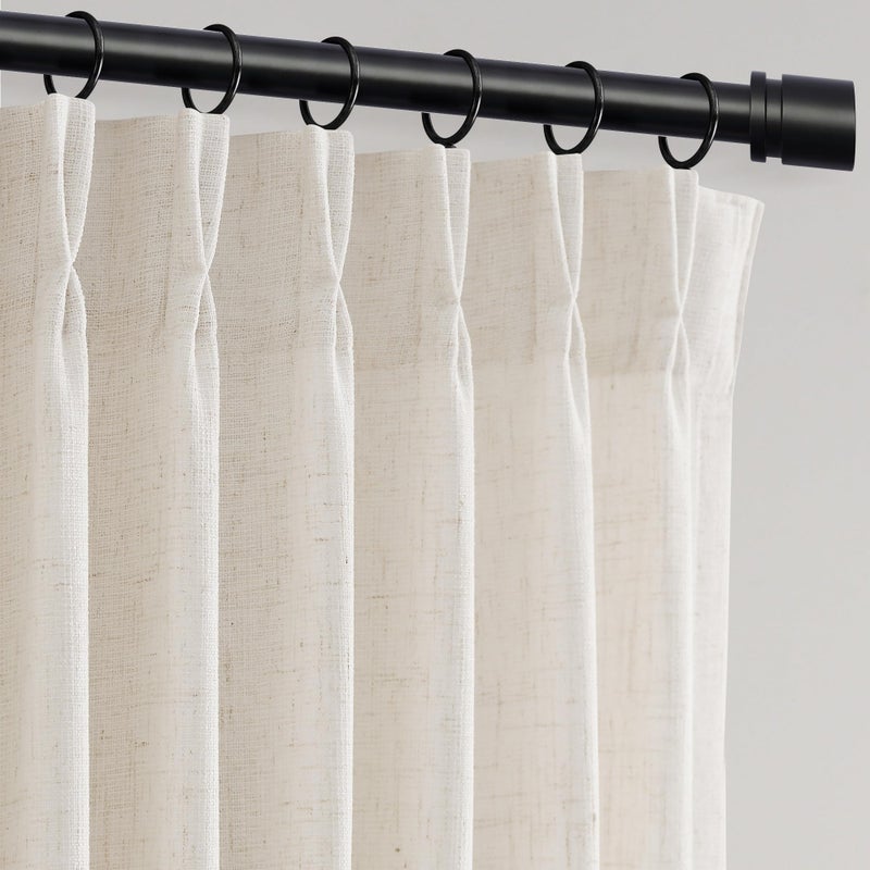 Jowels Pinch Pleated Linen Curtains 96 Inches Long for Living Room 2 Panel Set Cream Ivory Light Filtering Pinch Pleat Hooks Rings Back Tab Neutral Farmhouse Boho 96 Inch Curtain Drapes for Bedroom Window - Image 1