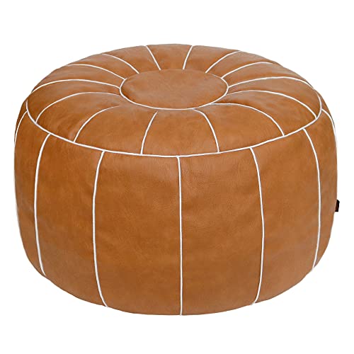Thgonwid Unstuffed Moroccan Storage Pouf Foot Stool Ottoman Seat Handmade Faux Leather Bean Bag Floor Chair Foot Rest for Living Room Bedroom or Balcony Deep Coffee
