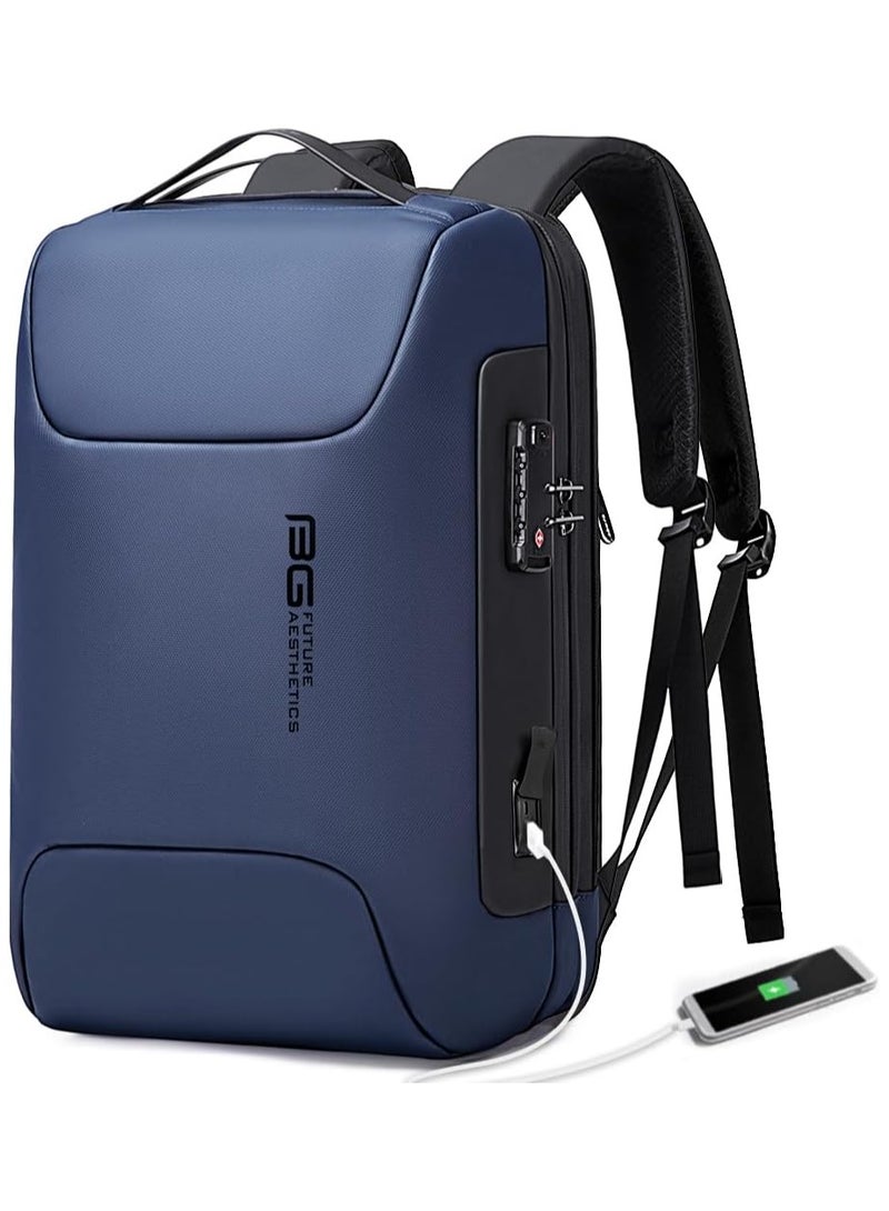 BANGE BANGE Anti Theft Backpack with USB charging Port,Lightweight Business Backpack for Men and Women   Blue(two pocket for work)  - Image 1