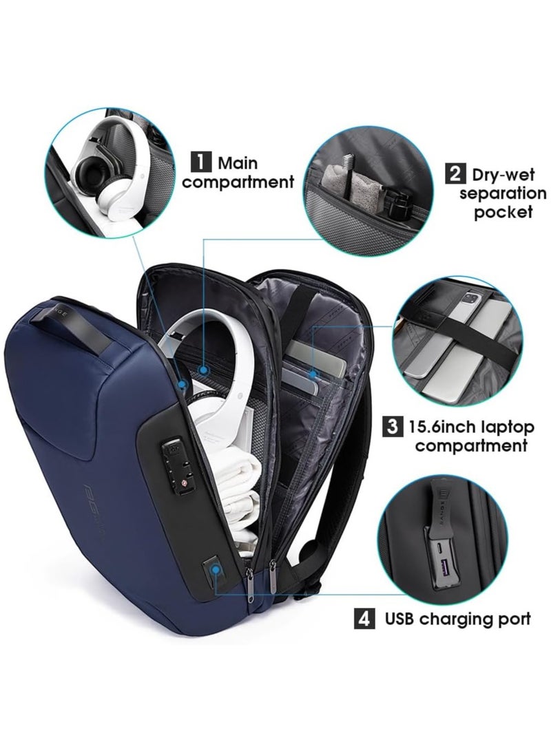 BANGE BANGE Anti Theft Backpack with USB charging Port,Lightweight Business Backpack for Men and Women   Blue(two pocket for work)  - Image 3