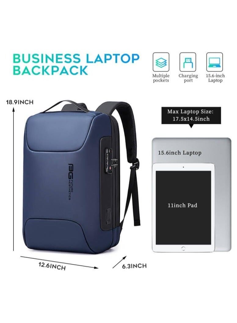 BANGE BANGE Anti Theft Backpack with USB charging Port,Lightweight Business Backpack for Men and Women   Blue(two pocket for work)  - Image 4