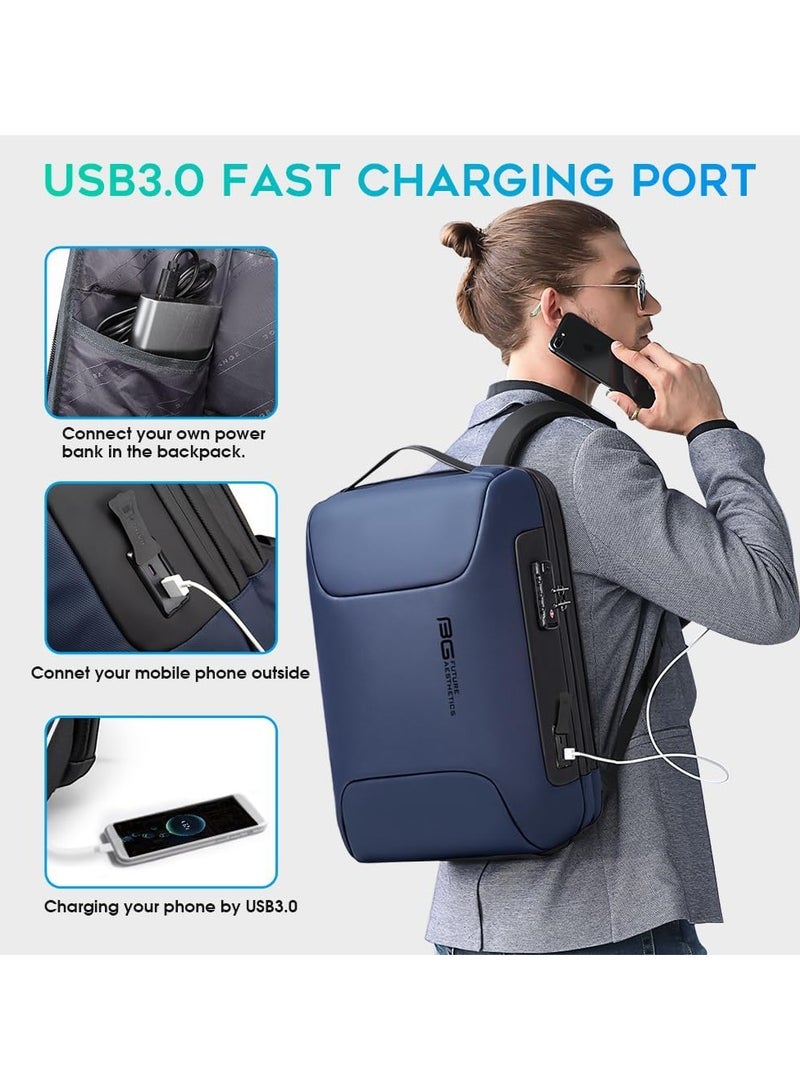 BANGE BANGE Anti Theft Backpack with USB charging Port,Lightweight Business Backpack for Men and Women   Blue(two pocket for work)  - Image 5