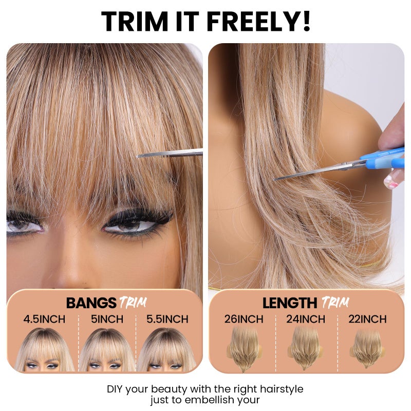 EMMOR Blonde Wig With Bangs For Women Long Straight Wigs Synthetic Layered Hairstyle For Girls Party Cosplay And Daily Use(26" Ash Blonde) - Image 5