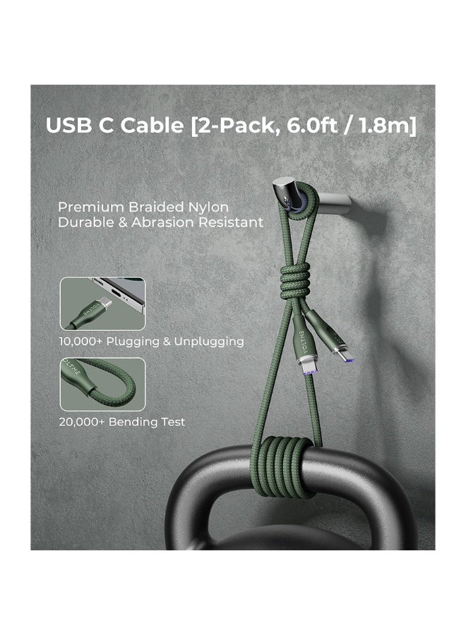 Voltme Rugg Series Nylon Cable USB-C To USB-C 1m 100W - Green - Image 2