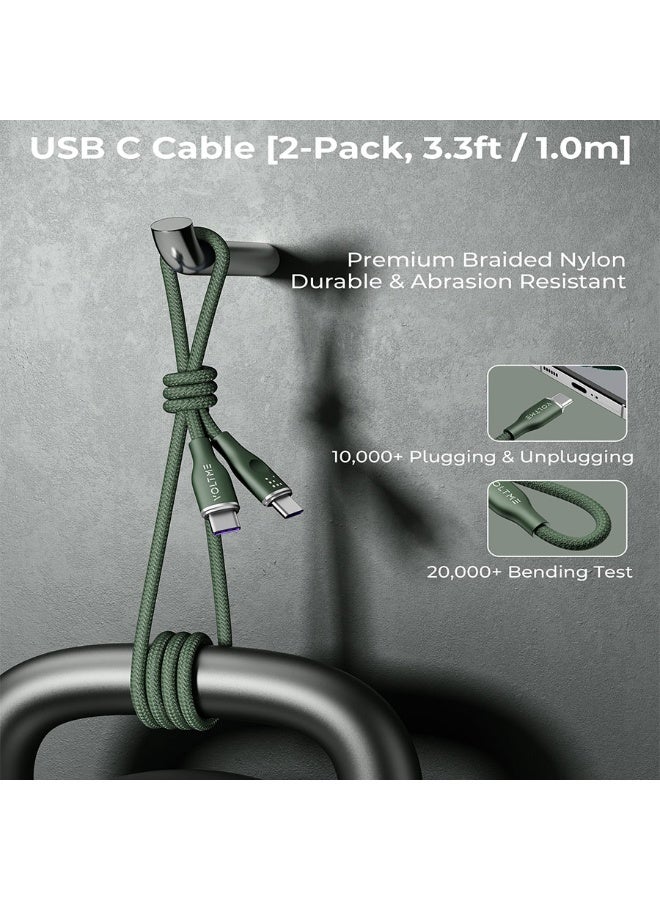 Voltme Rugg Series Nylon Cable USB-C To USB-C 1m 100W - Green - Image 3