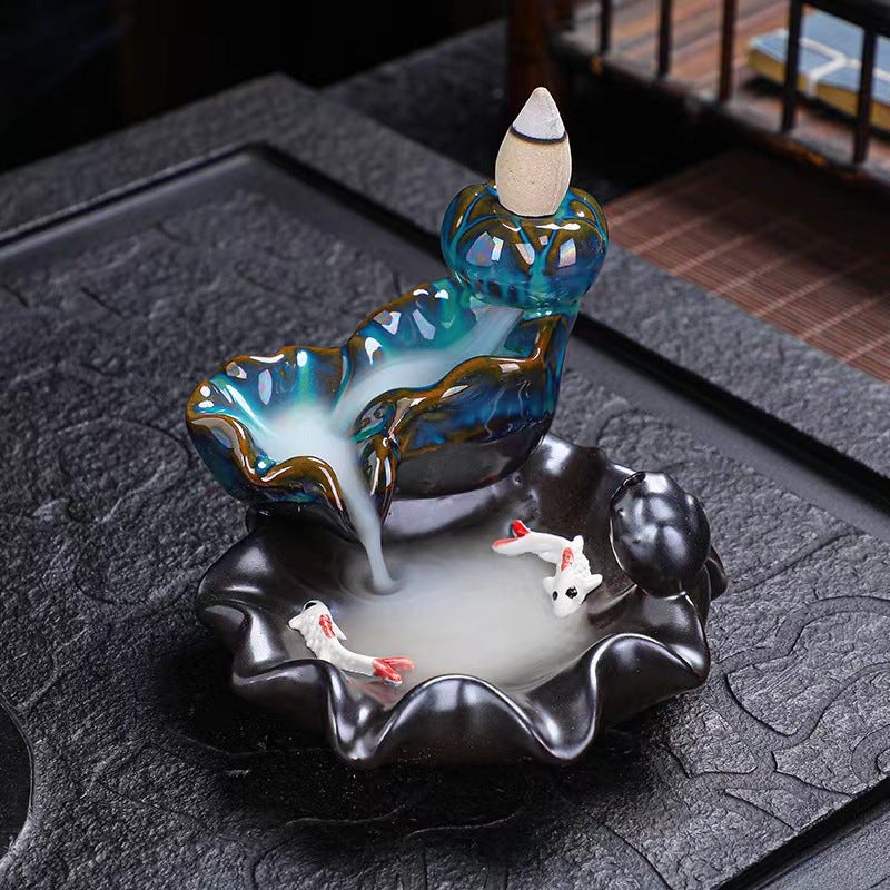 Sandalwood Aquilinum Small Lotus Backflow Incense Censer Ornaments Ceramic Incense Censer Home Crafts Ornaments Creative - Image 2
