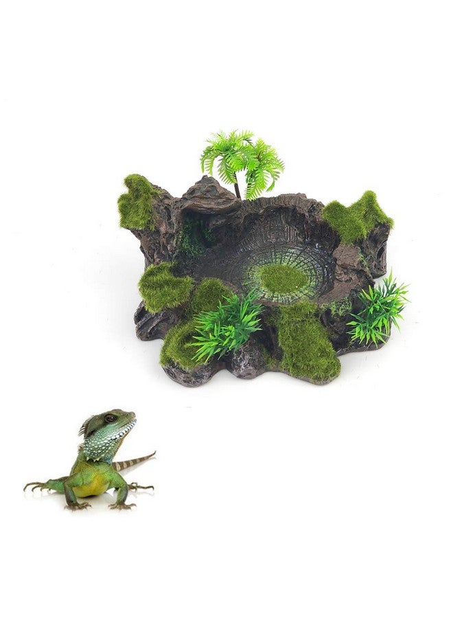 Chneeu Plastic Reptile Tank Decor Resin Reptile Platform Artificial Tree Trunk Design Reptile Water Dish Water Bowl For Lizard, Gecko, Water Frog, Other Reptile  - Image 2