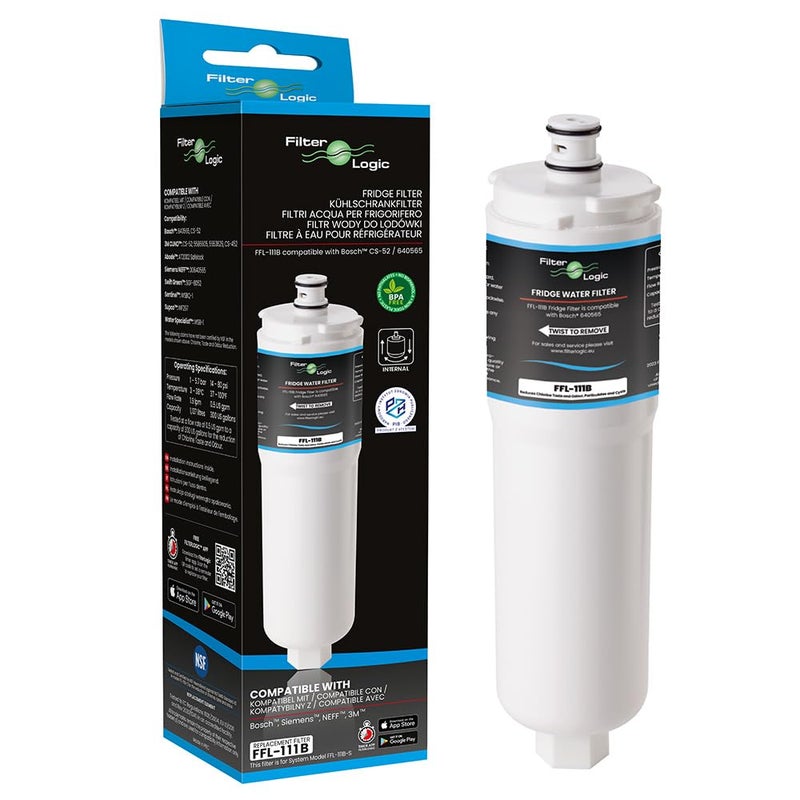 FilterLogic FFL111B  Water Filter compatible with 3M CS52 for Bosch Siemens Neff Refrigerator Filter System 00576336 576336 00640565 640565 CS452 CS451 CS51