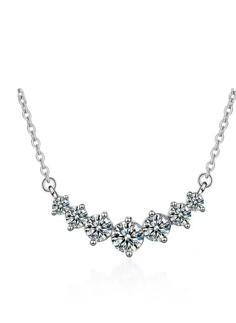 Sparkling Graduated Cubic Zirconia Necklace for Women, Silver - Plated V - Shaped Diamond - Look Pendant, Elegant Wedding/Party Jewelry