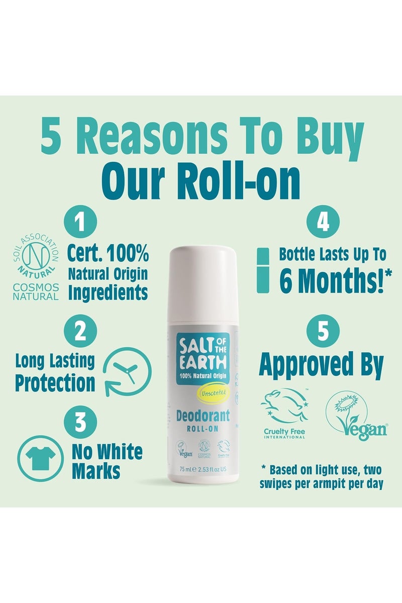 Salt Of the Earth Salt of the Earth - Natural Deodorant Roll On - Effective Protection, 100% Natural Origin Ingredients, Vegan, Fragrance Free, Suitable for Women, Men & Kids - Unscented - 75ml  - Image 5