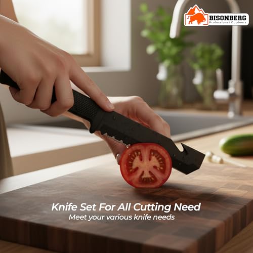 BISONBERG Kitchen Meat Knife for Chopping, Dicing and Mincing, Professional Chef Blade for Home Kitchen and Outdoor Camping (Cap Opener) - Image 4