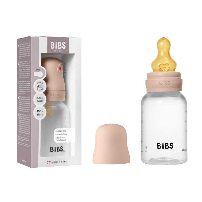 BIBS Baby Bottle 5 oz / 150 ml Natural Rubber Latex Nipple - Anti-Colic, BPA-Free, Round Nipple, Slow Flow, Lightweight & Easy to Clean, Suitable for Newborns 0+ Years - Blush - Image 1