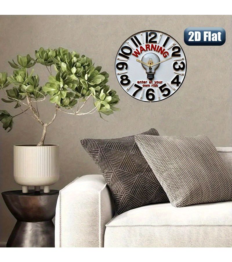 8 بوصة ساعة حائط أكريليك تحذيرية للكهربائيين 7.87 بوصة بتصميم كوارتز صامت أرقام سوداء ديكور المنزل والمكتب تعمل ببطارية AA - Image 4