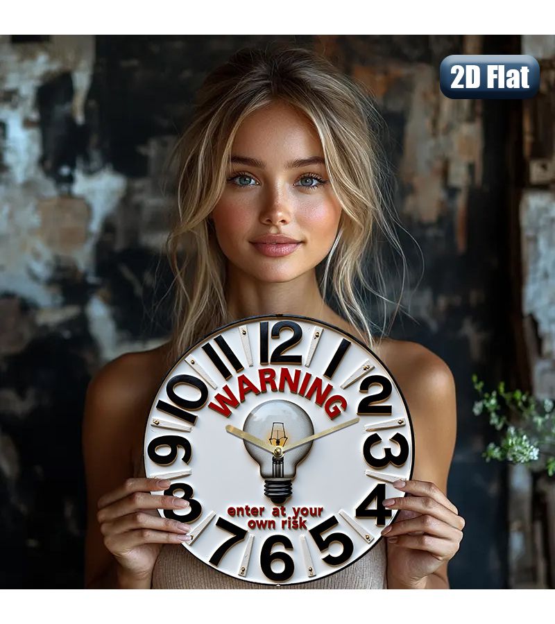 8 بوصة ساعة حائط أكريليك تحذيرية للكهربائيين 7.87 بوصة بتصميم كوارتز صامت أرقام سوداء ديكور المنزل والمكتب تعمل ببطارية AA - Image 2